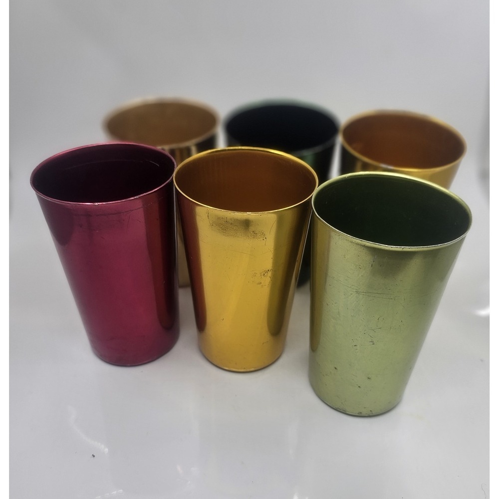 Vintage Retro Bascal Anodized Aluminum Drinking 12 Oz   Lot of 6